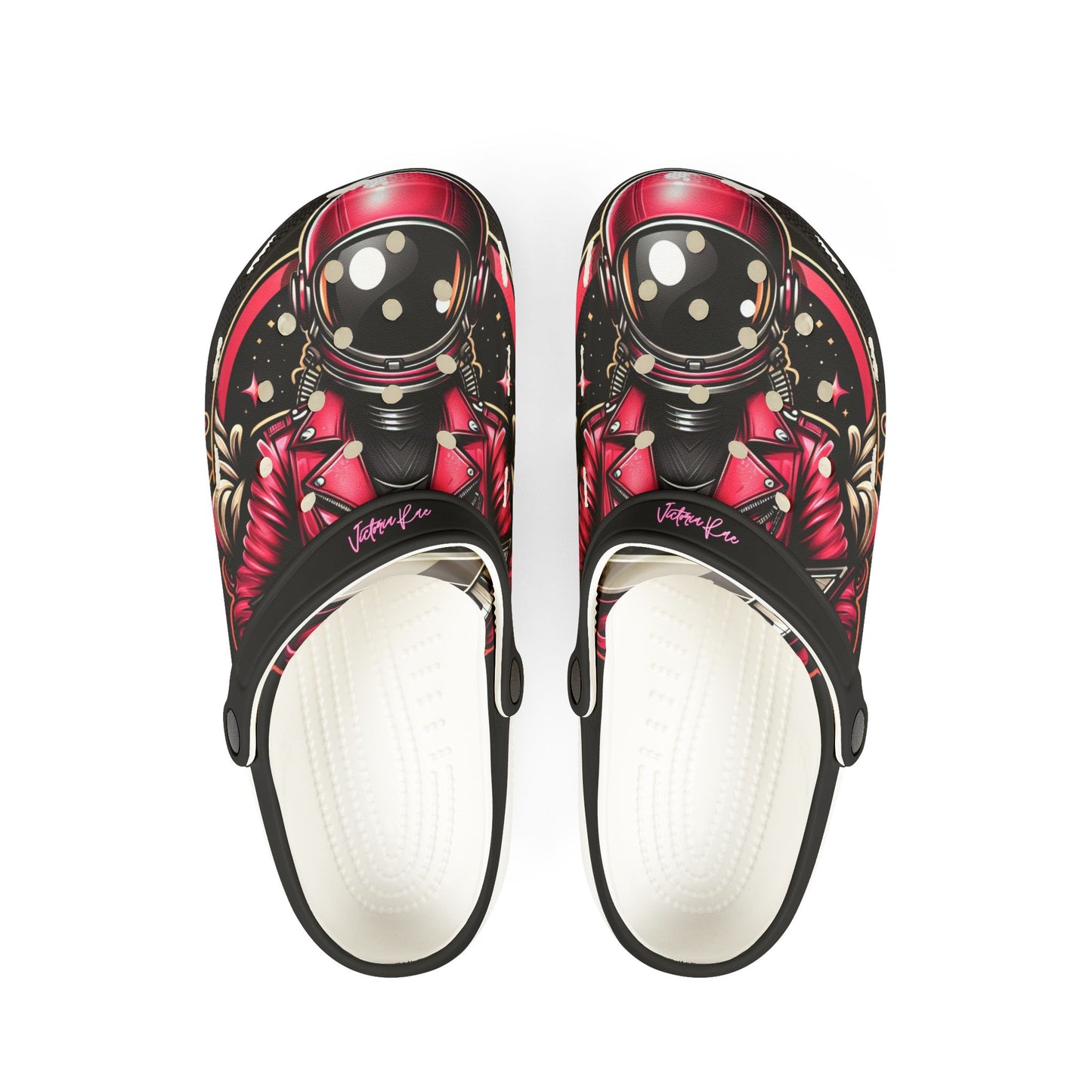 Black and Pink Space Chic Clogs by Victoria Rae