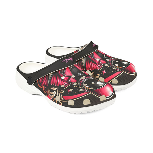 Black and Pink Space Chic Clogs by Victoria Rae