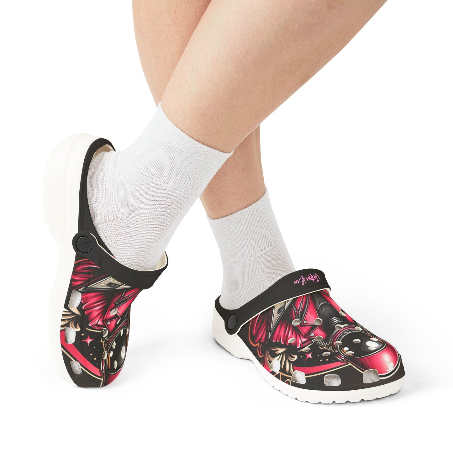 Black and Pink Space Chic Clogs by Victoria Rae